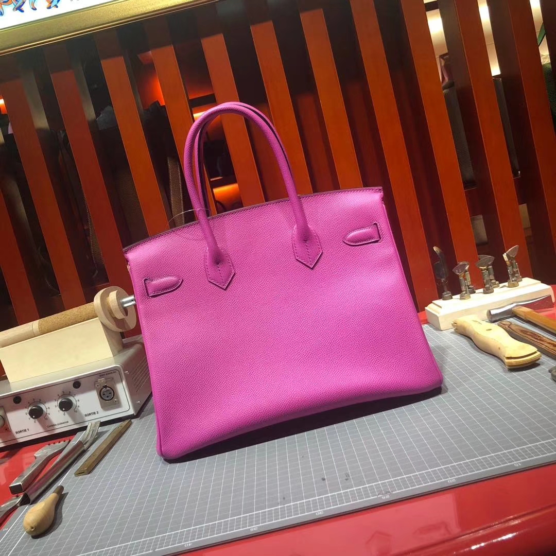 爱马仕铂金包价格 Hermes Birkin30CM 9I玉兰粉原厂Epsom牛皮 银扣