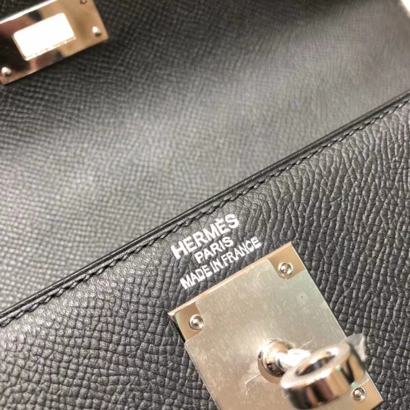爱马仕女包批发 Hermes Kelly28CM 黑色顶级Epsom牛皮凯莉包 银扣
