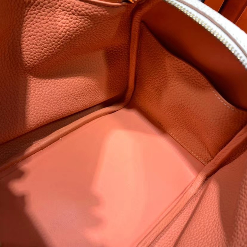 爱马仕拼色琳迪包 Hermes Lindy26CM 珍珠灰拼龙虾粉原厂Togo牛皮 金扣