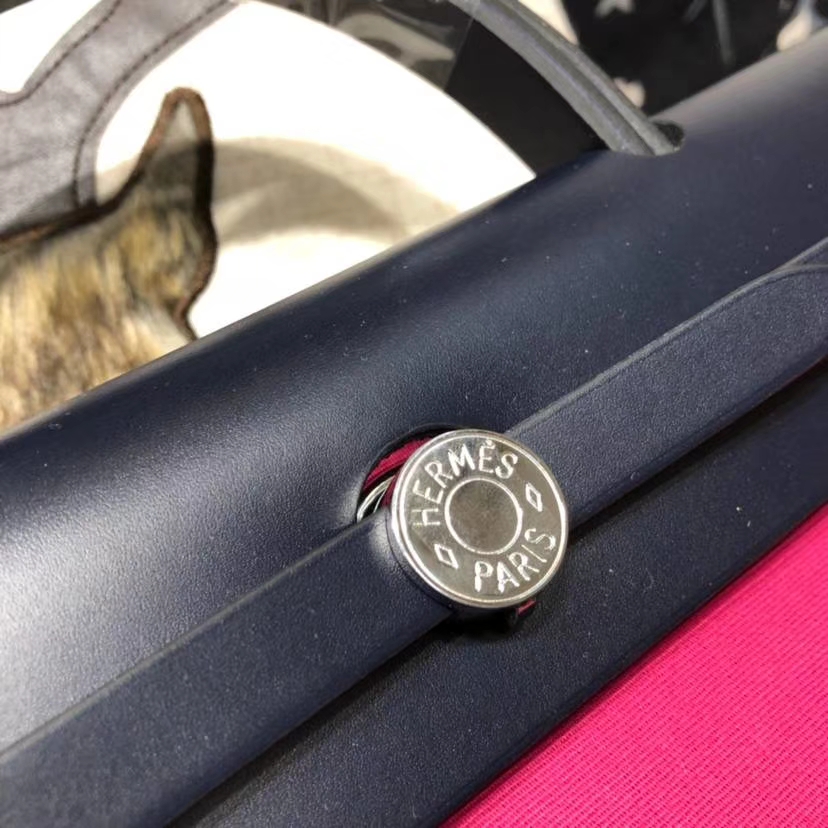 爱马仕新款女包 Hermes Herbag 玫瑰紫帆布拼皮手提单肩包