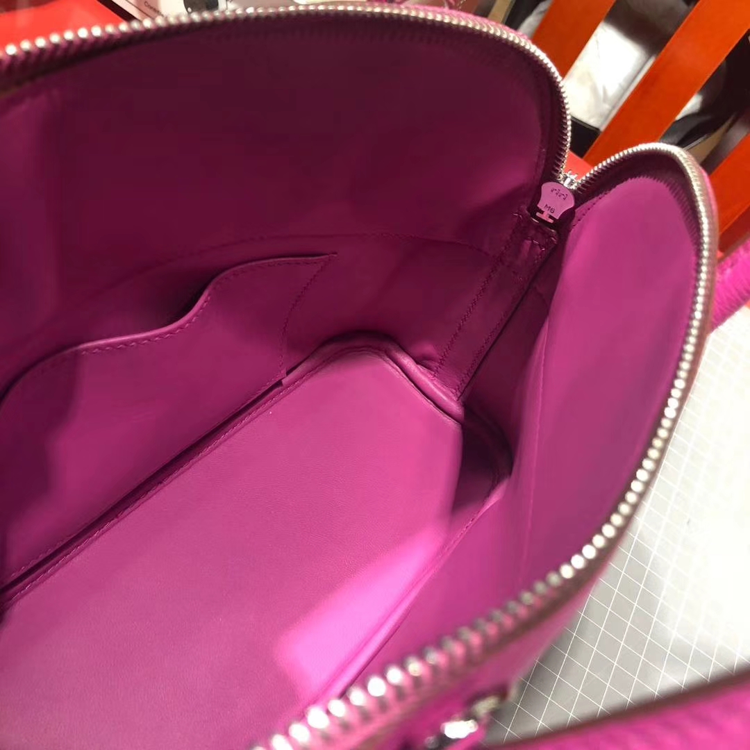 爱马仕新款女包 Hermes Bolide27CM 玉兰粉顶级Epsom牛皮保龄球包 银扣