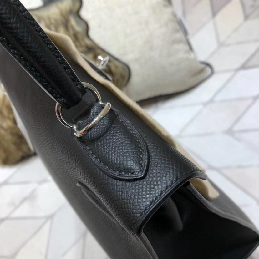 爱马仕女包批发 Hermes Kelly28CM 黑色顶级Epsom牛皮凯莉包 银扣