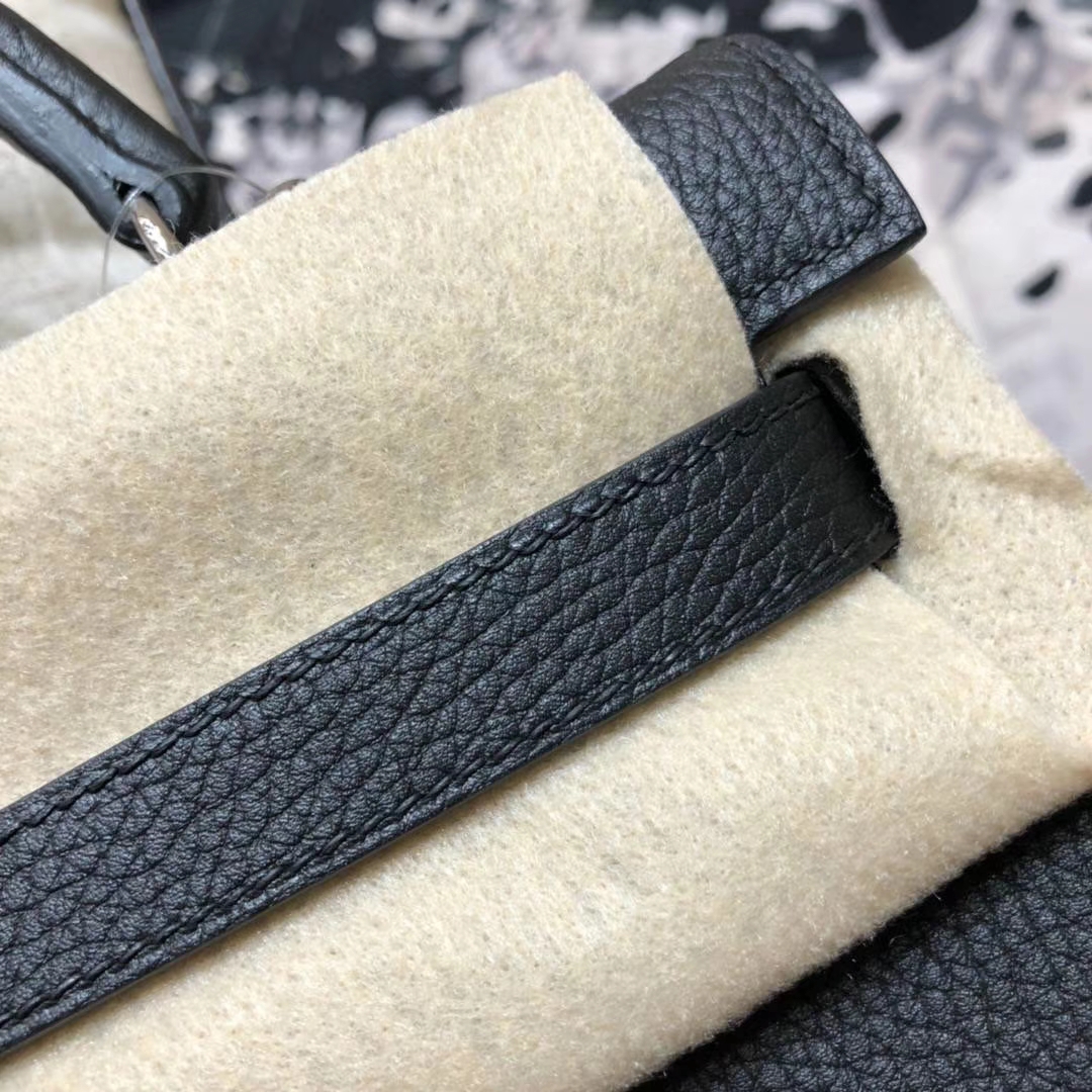 Hermes Kelly32CM 爱马仕CK89黑色原厂Togo牛皮凯莉包 银扣