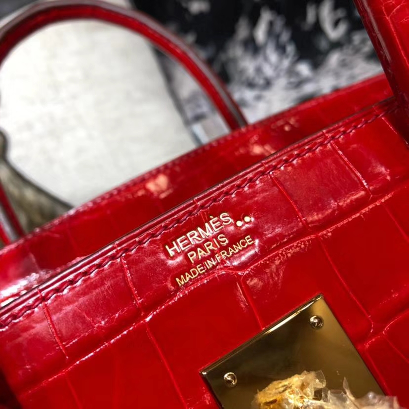 厂家直销 Hermes爱马仕Birkin30铂金包 法拉利红亮光尼罗鳄鱼皮 金扣