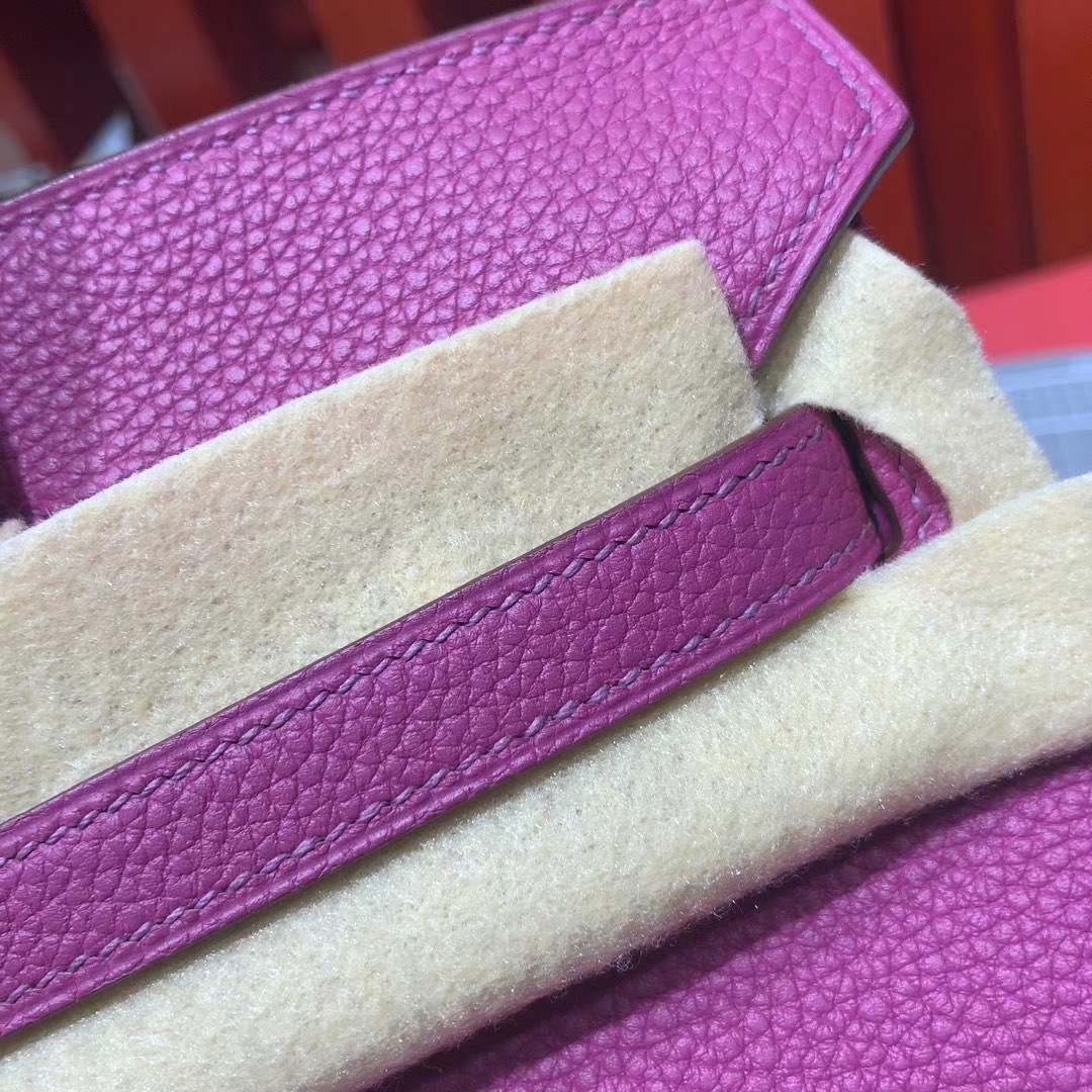 Hermes包包定制 爱马仕L3玫瑰紫法国顶级Togo皮铂金包Birkin25CM 金扣