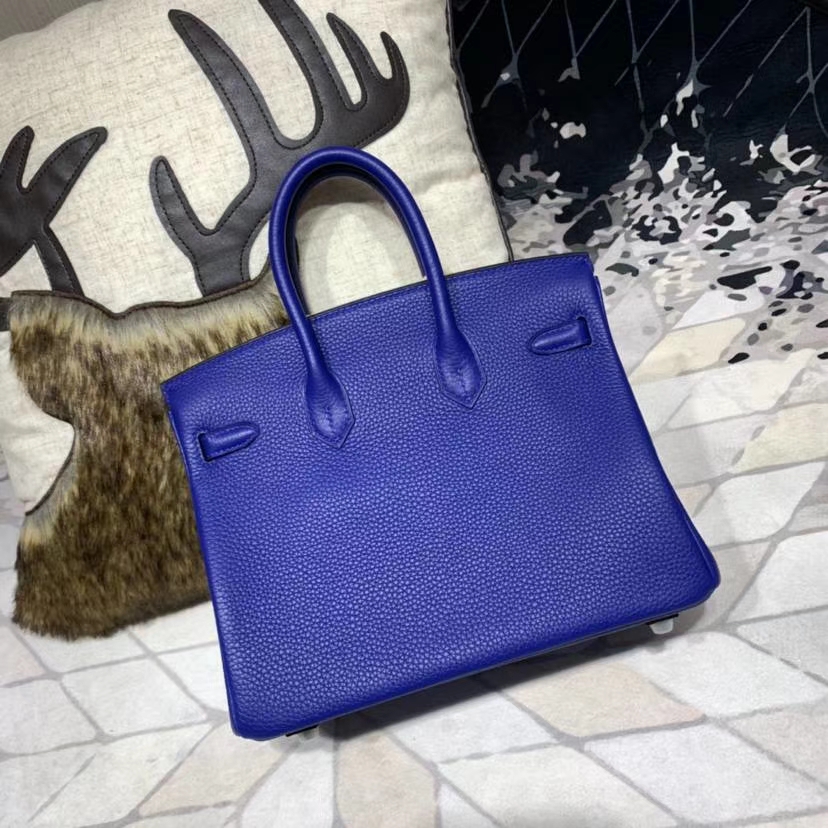 爱马仕新款竖条铂金包 Hermes Birkin25CM 电光蓝Togo牛皮 银扣