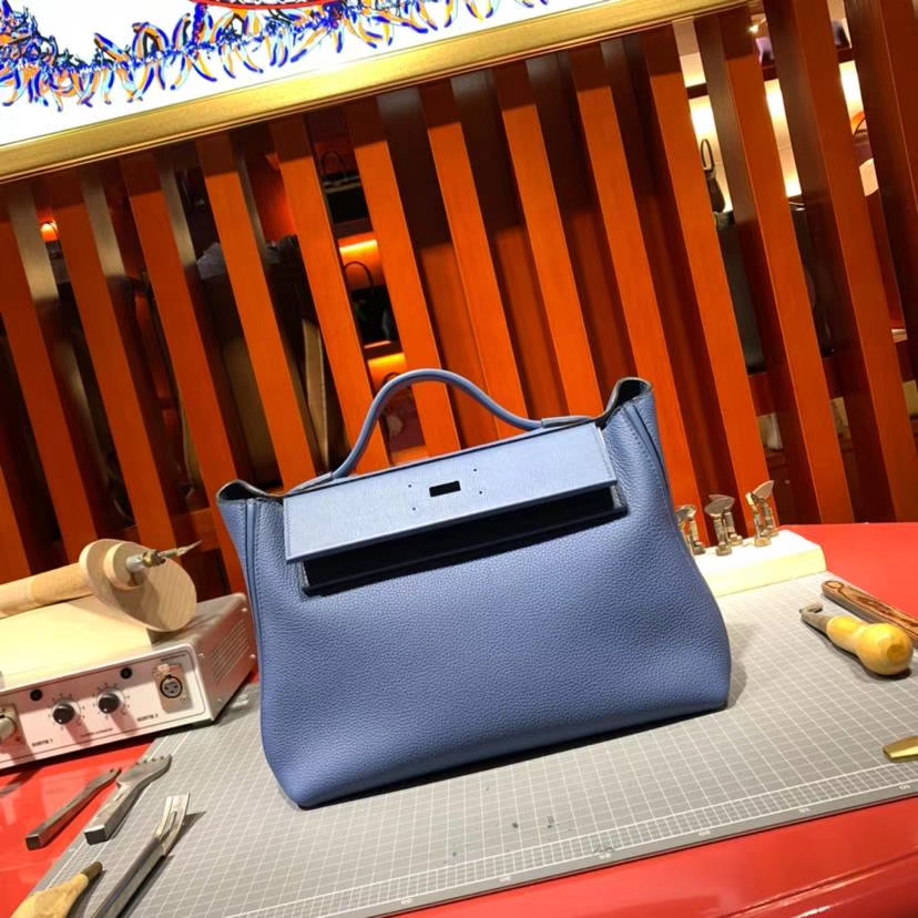爱马仕新款女包 Hermes玛瑙蓝R2 Blue Agate法国原产Togo皮Kelly29cm 银扣