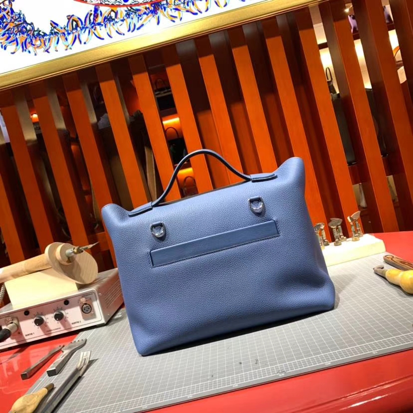 爱马仕新款女包 Hermes玛瑙蓝R2 Blue Agate法国原产Togo皮Kelly29cm 银扣