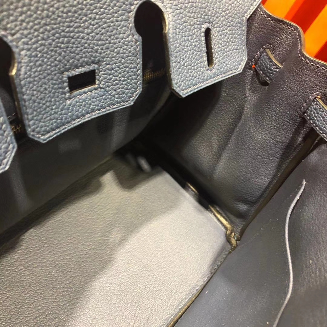 Hermes Birkin25CM 爱马仕法国顶级Togo牛皮铂金包 73宝石蓝 金扣