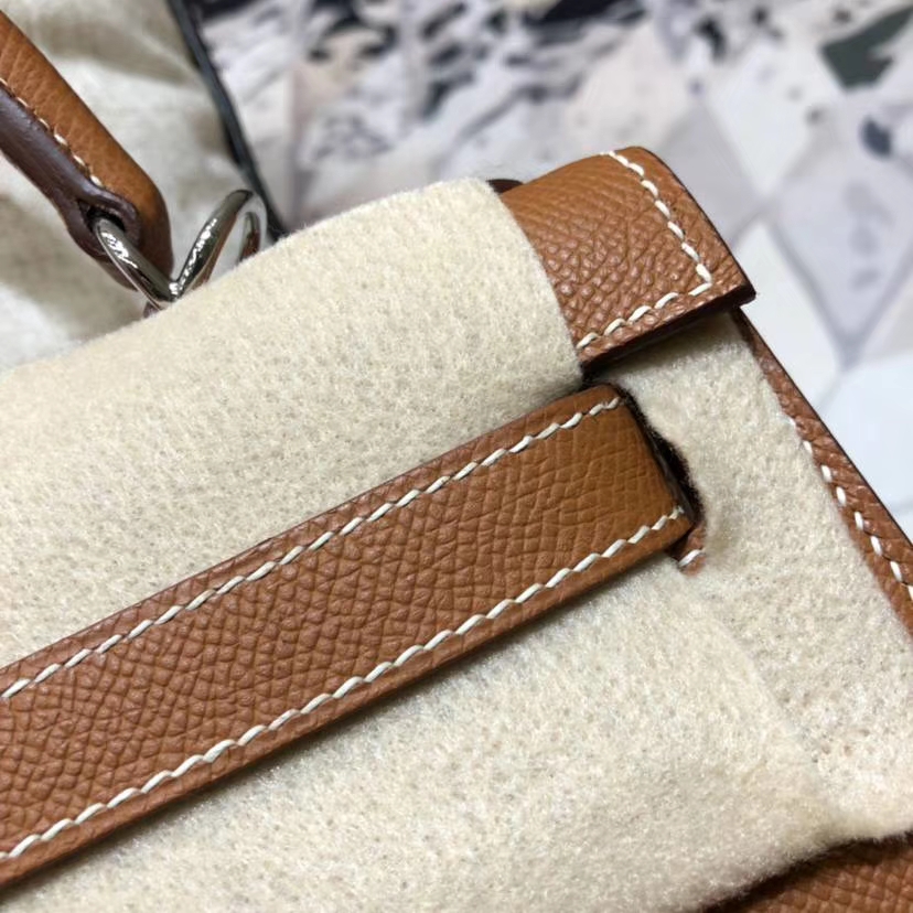 Hermes Kelly28CM 爱马仕土黄色顶级掌纹牛皮凯莉包Kelly女包 银扣