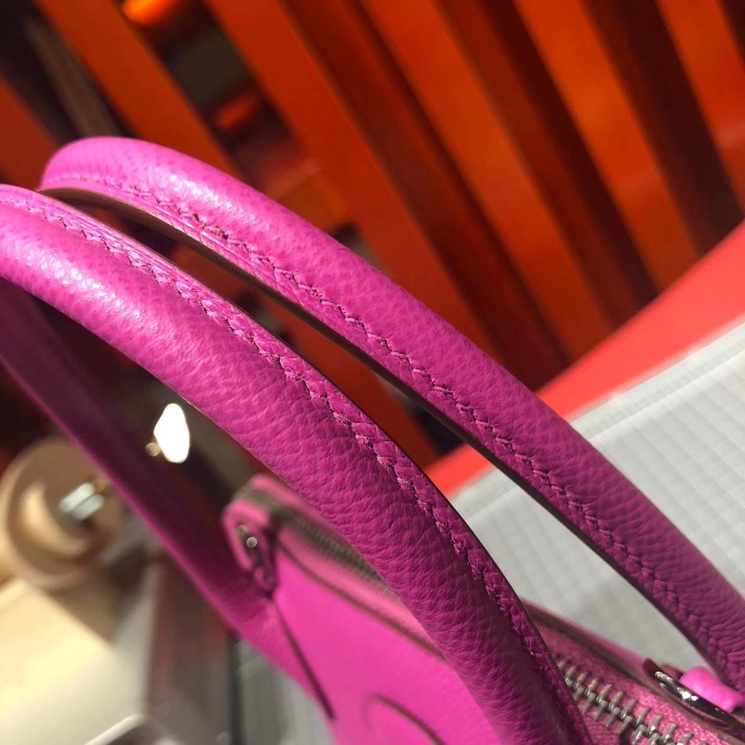爱马仕新款女包 Hermes Bolide27CM 玉兰粉顶级Epsom牛皮保龄球包 银扣