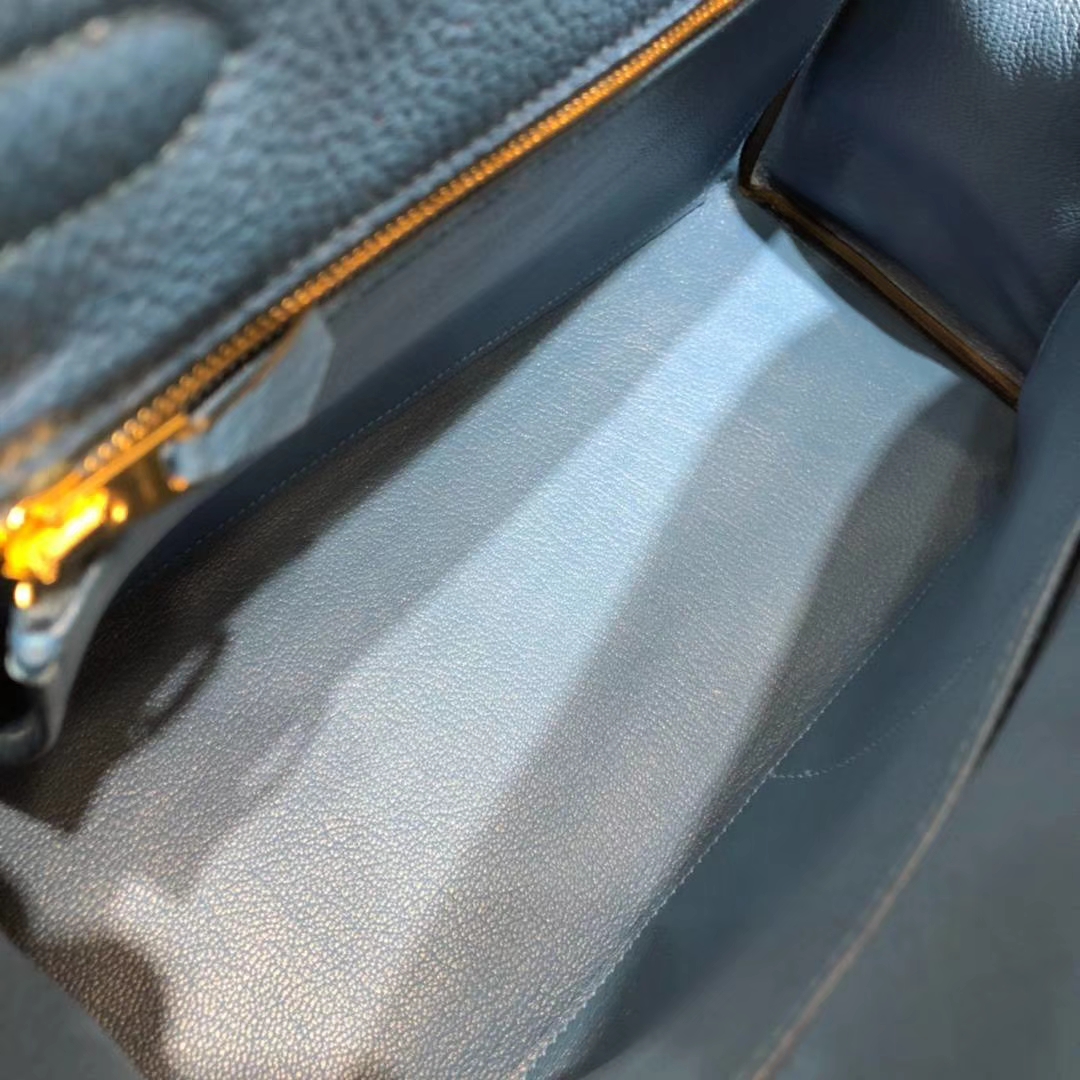 爱马仕凯莉包价格 Hermes Kelly32CM 希腊蓝原厂御用小牛皮Kelly女包 金扣
