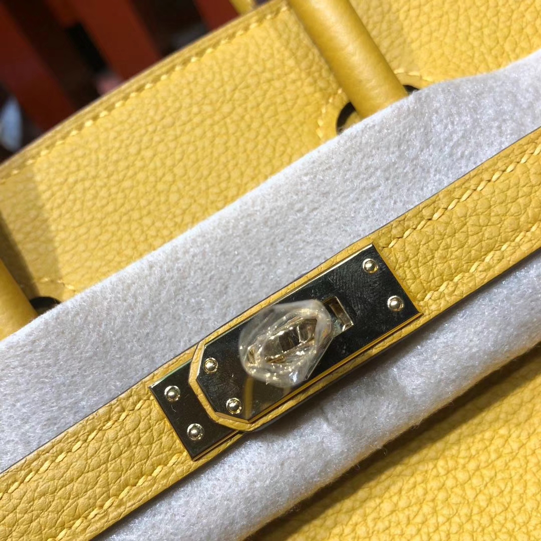 爱马仕铂金包 Hermes Birkin25CM 法国顶级Togo牛皮 18年新色9D琥珀黄 金扣