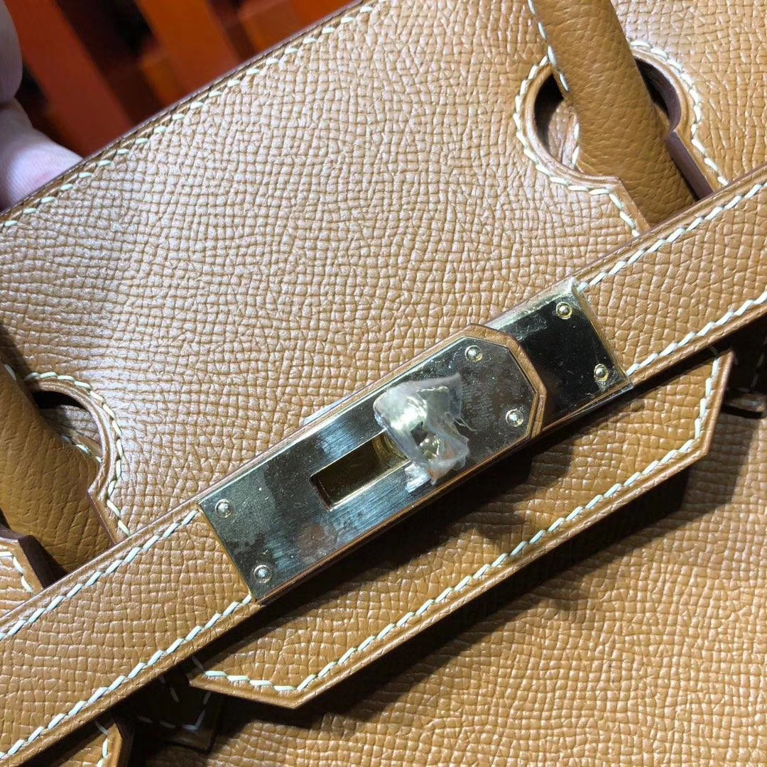 爱马仕铂金包定制 Hermes Birkin30CM ck75土黄色原厂Epsom牛皮 金扣