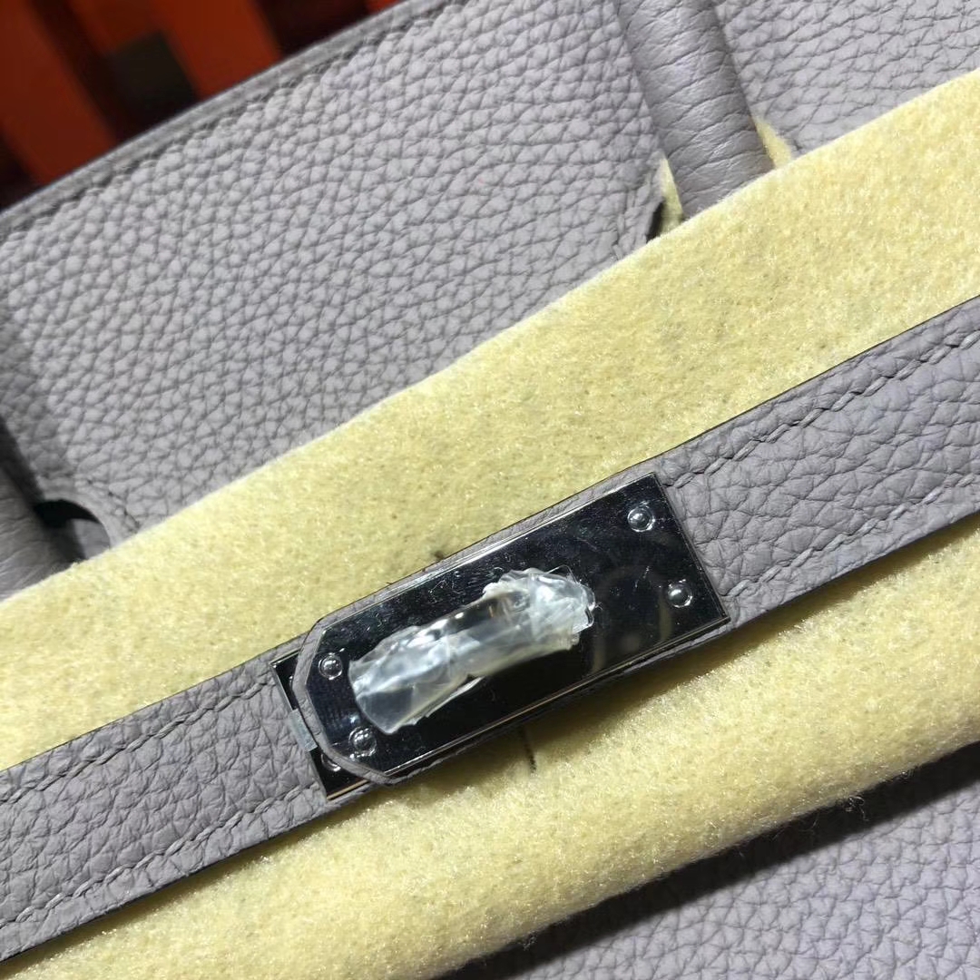 爱马仕Birkin包包 Hermes顶级Togo牛皮铂金包Birkin25CM 1F钻石灰 金扣