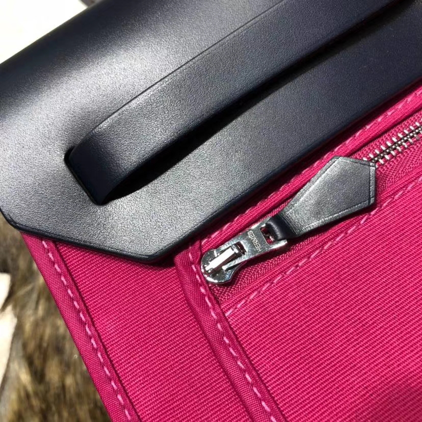 爱马仕新款女包 Hermes Herbag 玫瑰紫帆布拼皮手提单肩包