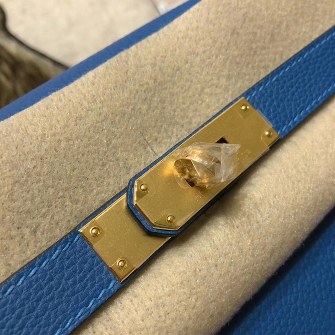爱马仕凯莉包价格 Hermes Kelly32CM 希腊蓝原厂御用小牛皮Kelly女包 金扣
