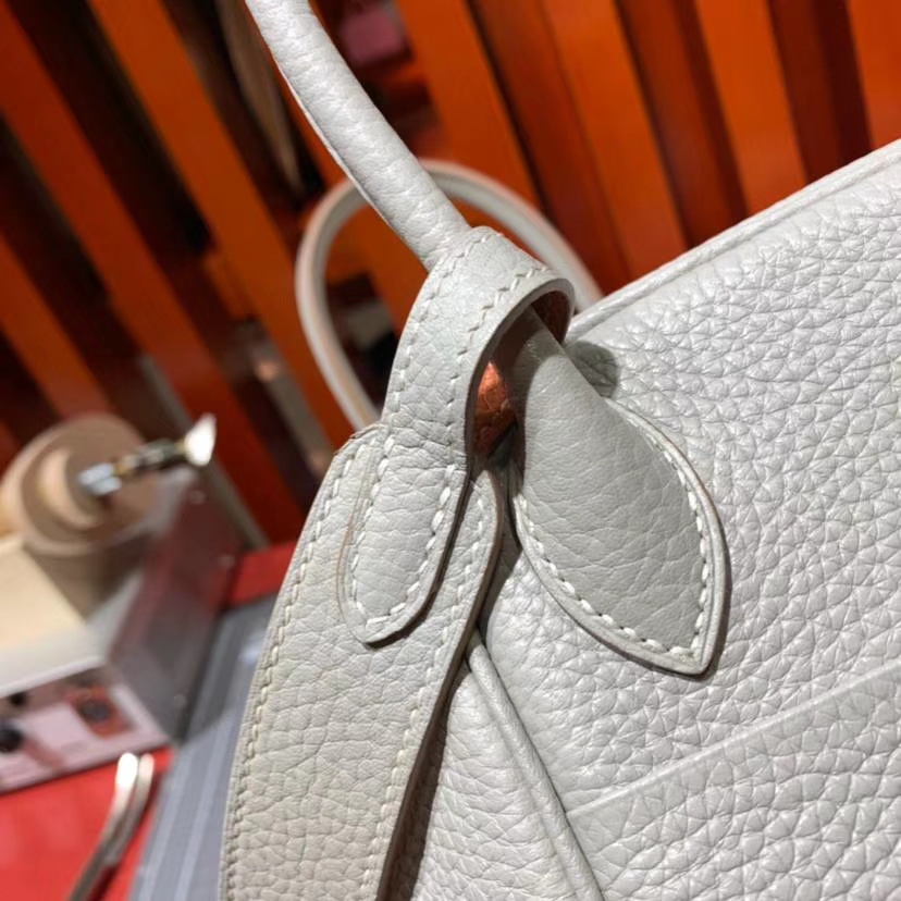 爱马仕拼色琳迪包 Hermes Lindy26CM 珍珠灰拼龙虾粉原厂Togo牛皮 金扣