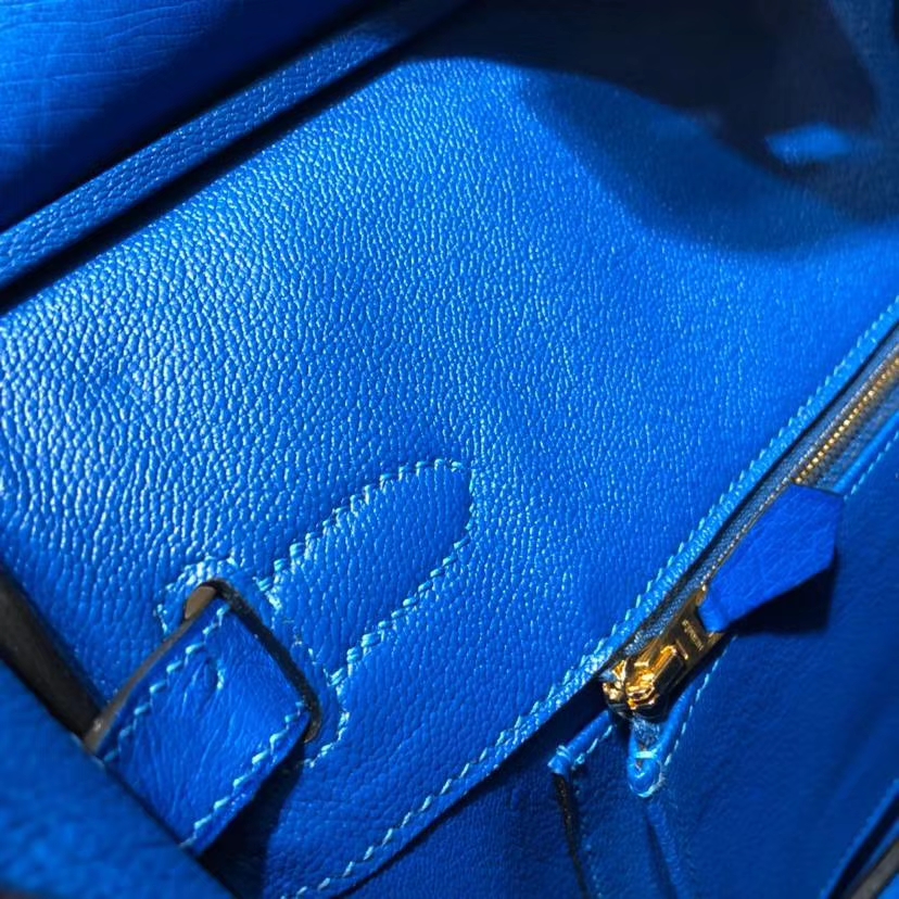 爱马仕包包官网 Hermes Birkin30CM 水妖蓝南非鸵鸟皮铂金包 金扣