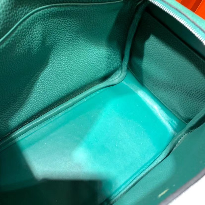 Hermes Lindy26CM 爱马仕原厂御用Togo牛皮琳迪包 孔雀绿 银扣