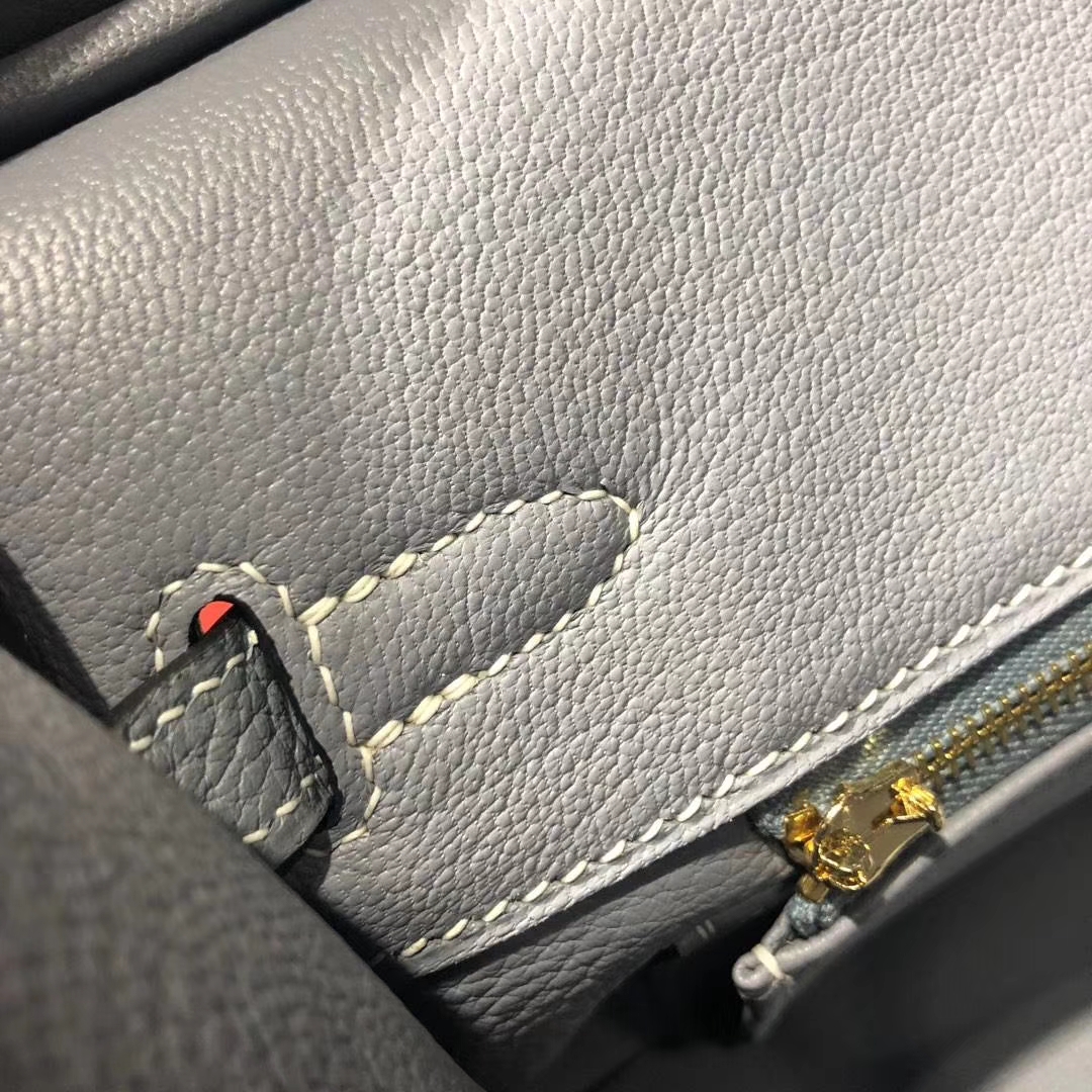 顶级工艺 Hermes爱马仕J7亚麻蓝原厂荔枝纹牛皮Birkin25CM铂金包 金扣