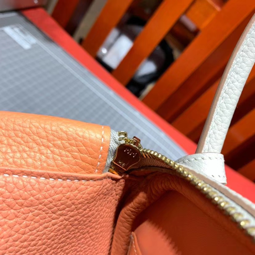爱马仕拼色琳迪包 Hermes Lindy26CM 珍珠灰拼龙虾粉原厂Togo牛皮 金扣
