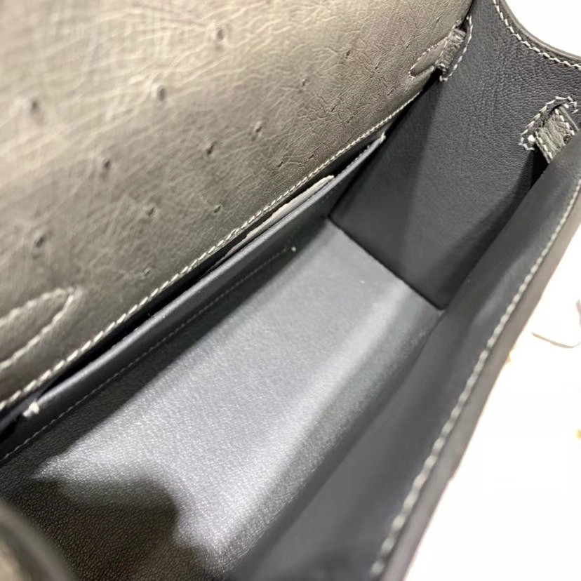 爱马仕迷你凯莉包 Hermes Minikelly22CM 8F锡器灰南非鸵鸟皮 金扣