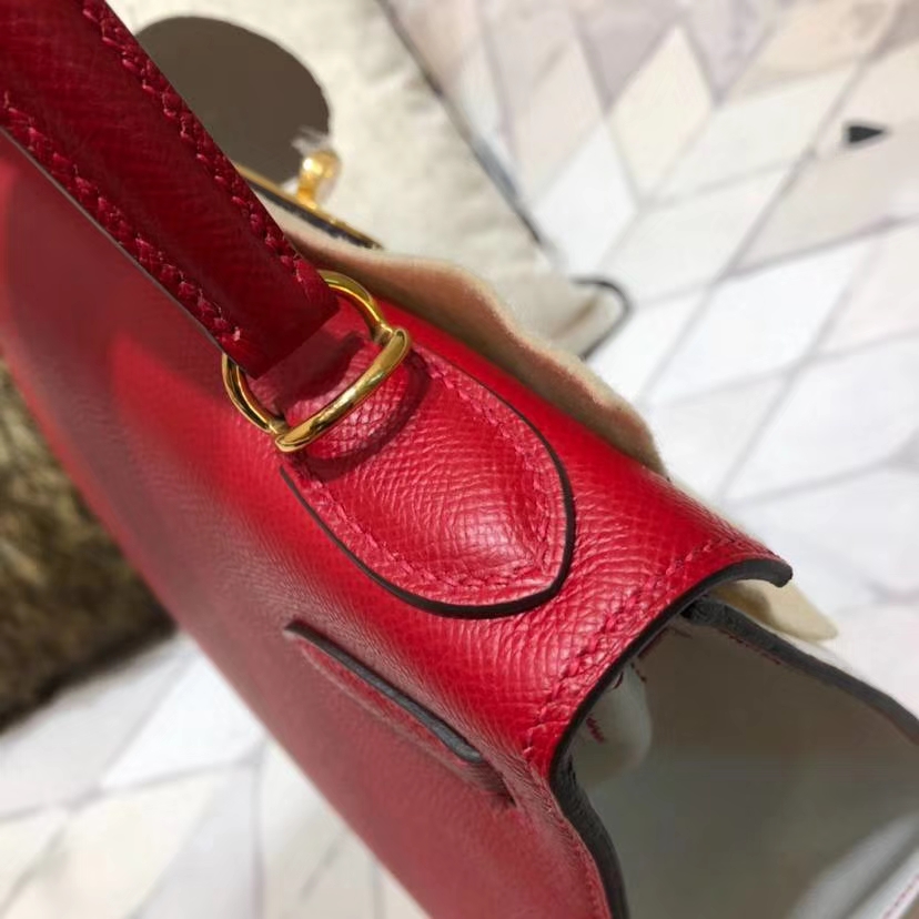 Hermes Kelly28CM 爱马仕拼色凯莉包 大红拼纯白色 掌纹牛皮 金扣