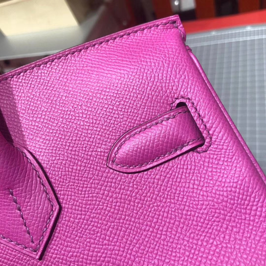 爱马仕铂金包价格 Hermes Birkin30CM 9I玉兰粉原厂Epsom牛皮 银扣