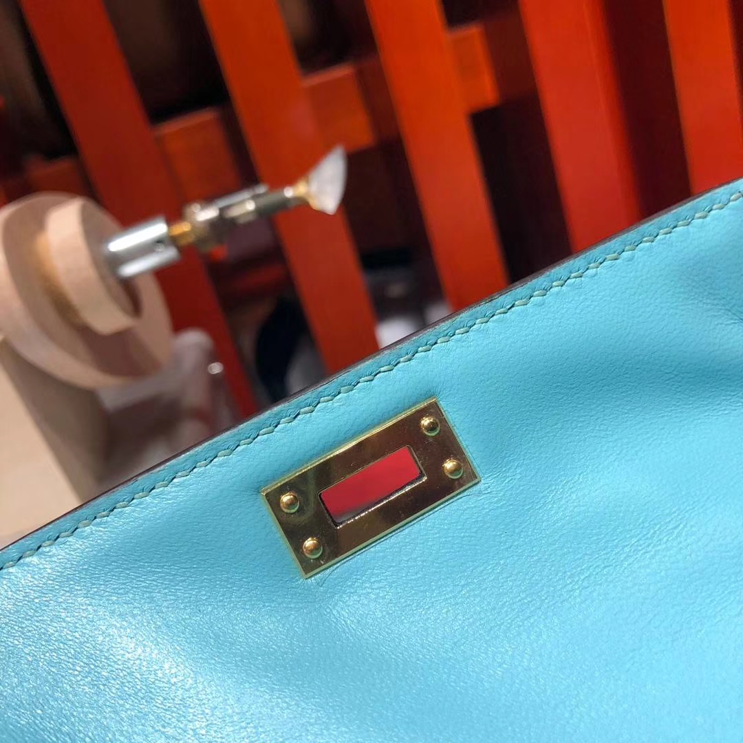 Hermes Minikelly2代 爱马仕顶级Epsom牛皮迷你凯莉包2代晚宴包 马卡龙蓝 金扣