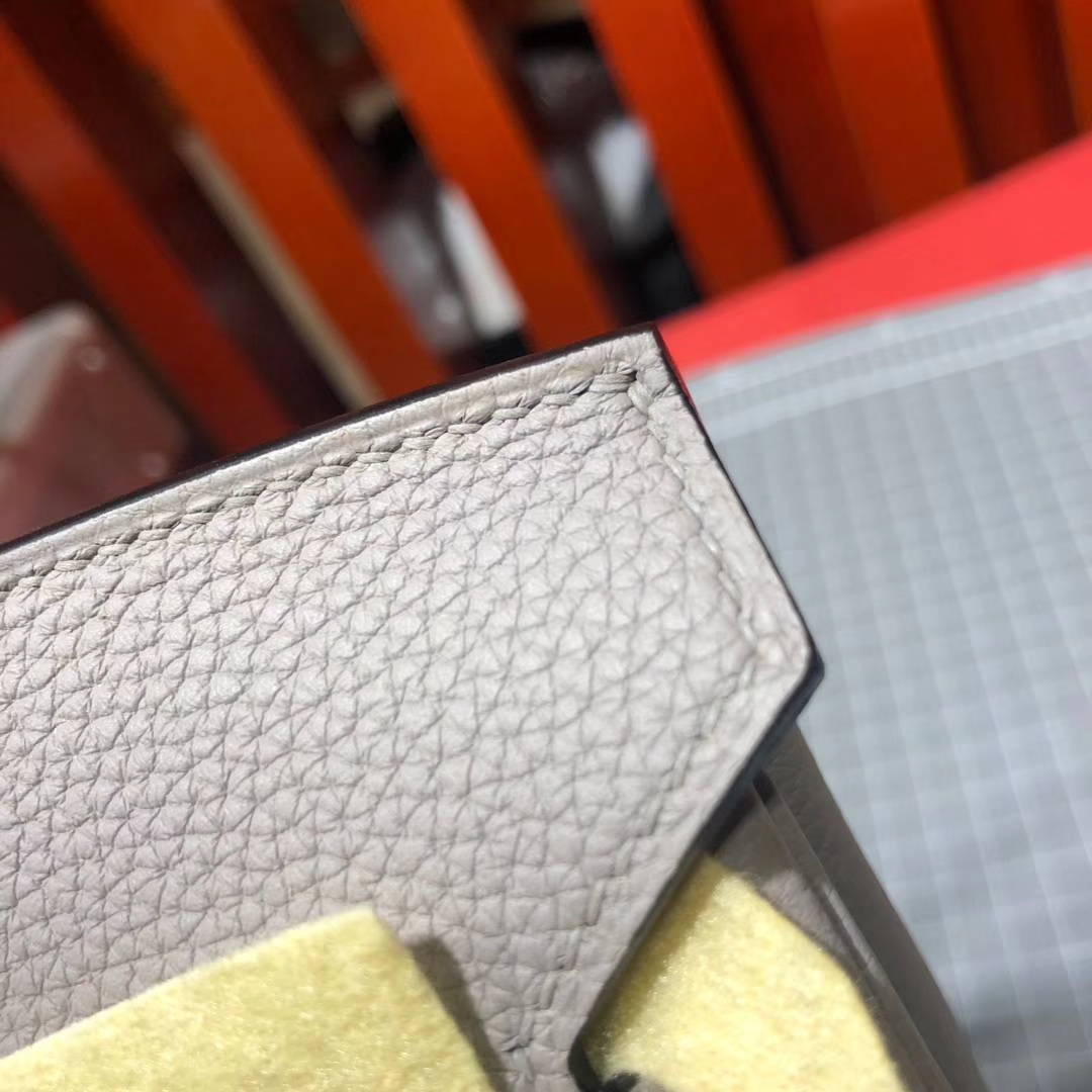 爱马仕Birkin包包 Hermes顶级Togo牛皮铂金包Birkin25CM 1F钻石灰 金扣