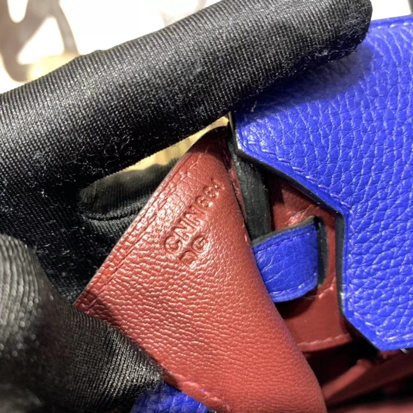 爱马仕新款竖条铂金包 Hermes Birkin25CM 电光蓝Togo牛皮 银扣