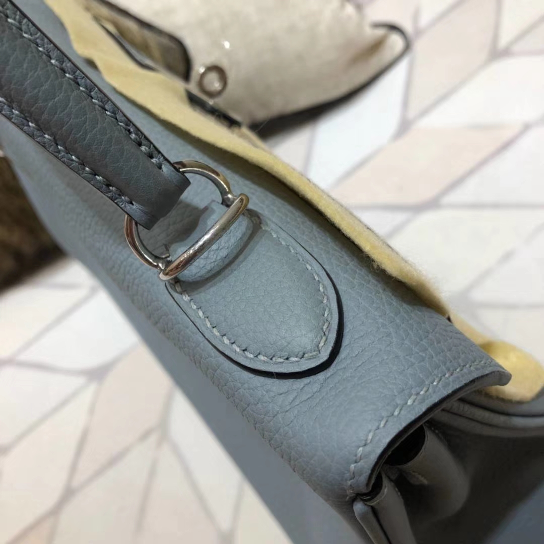 爱马仕经典女包 Hermes Kelly32CM 亚麻蓝原厂Togo小牛皮凯莉包 银扣