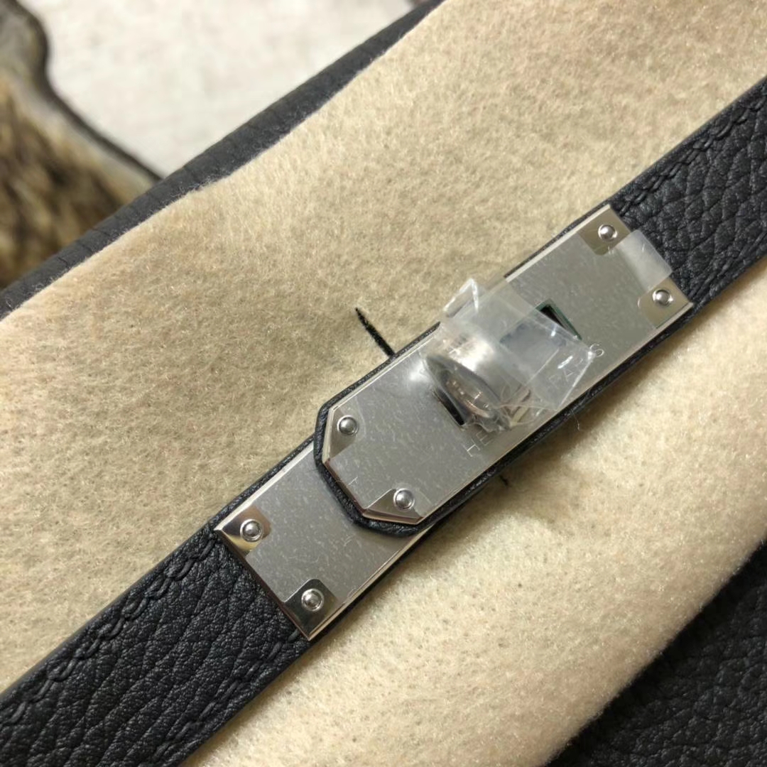 Hermes Kelly32CM 爱马仕CK89黑色原厂Togo牛皮凯莉包 银扣