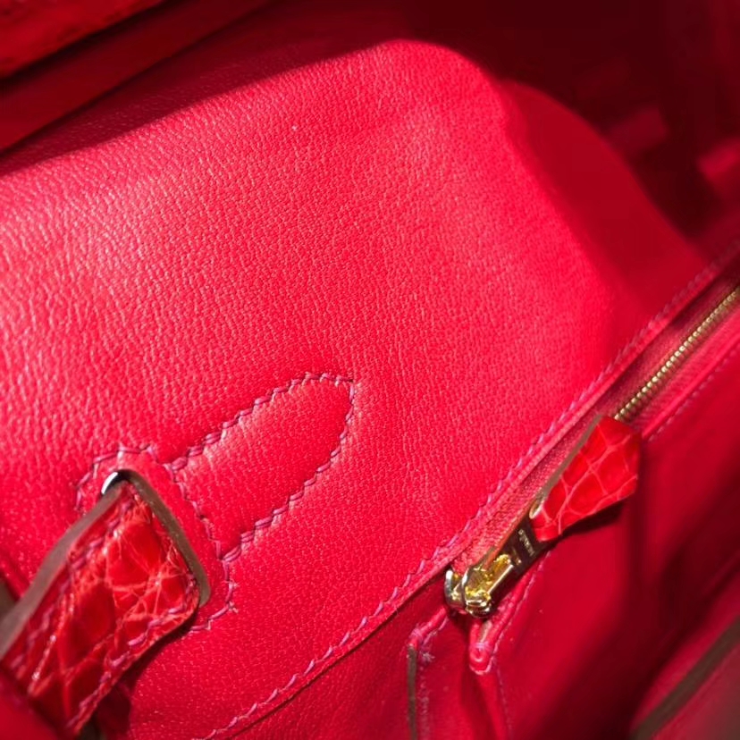 厂家直销 Hermes爱马仕Birkin30铂金包 法拉利红亮光尼罗鳄鱼皮 金扣