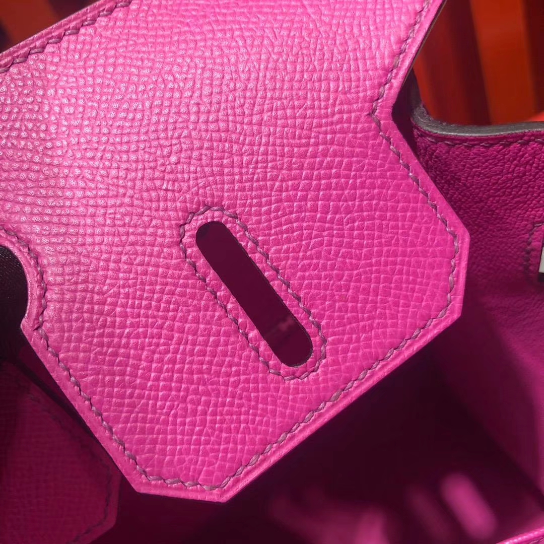 爱马仕铂金包价格 Hermes Birkin30CM 9I玉兰粉原厂Epsom牛皮 银扣