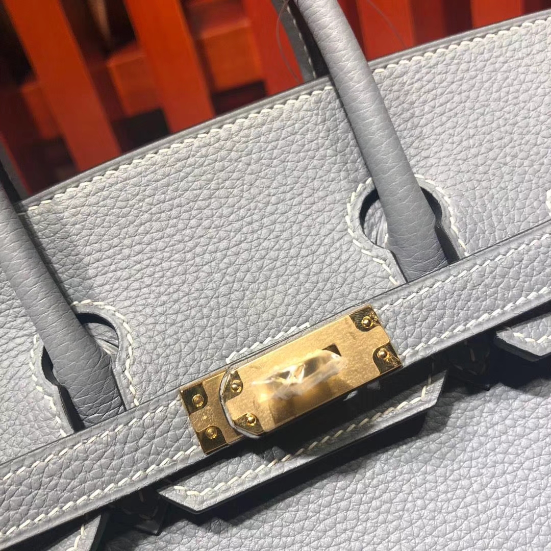 顶级工艺 Hermes爱马仕J7亚麻蓝原厂荔枝纹牛皮Birkin25CM铂金包 金扣