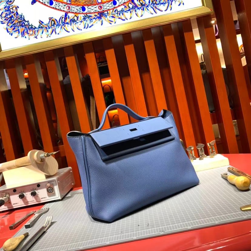 爱马仕新款女包 Hermes玛瑙蓝R2 Blue Agate法国原产Togo皮Kelly29cm 银扣