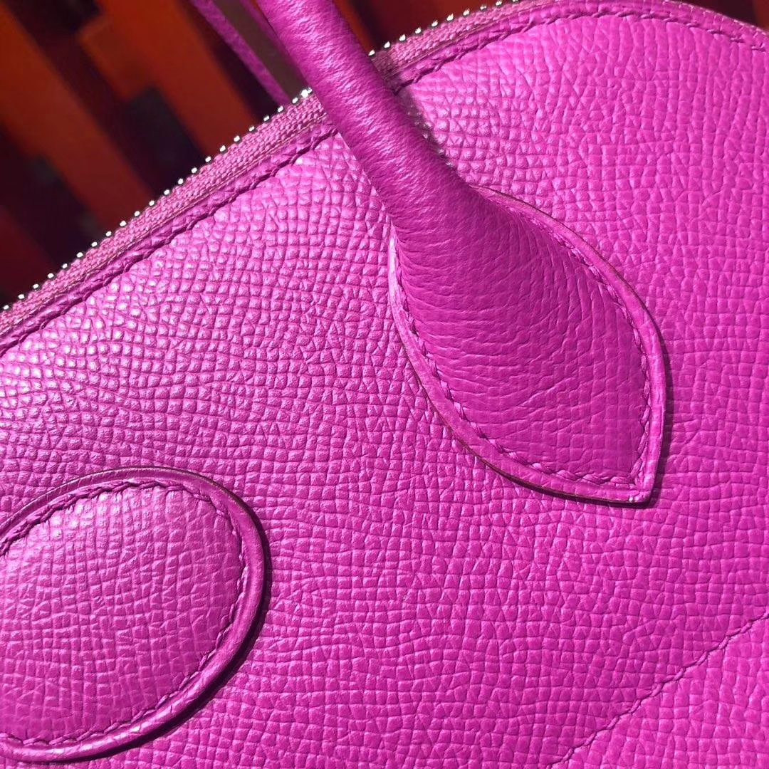 爱马仕新款女包 Hermes Bolide27CM 玉兰粉顶级Epsom牛皮保龄球包 银扣