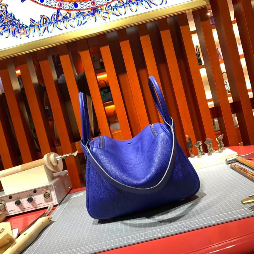Hermes Lindy26CM 爱马仕电光蓝原厂御用Togo牛皮琳迪包 银扣