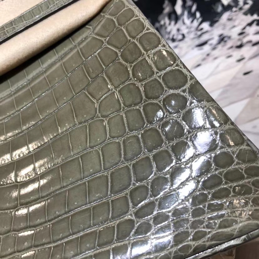 纯手工缝制 Hermes爱马仕亮光尼罗鳄鱼皮铂金包Birkin35CM 大象灰 银扣