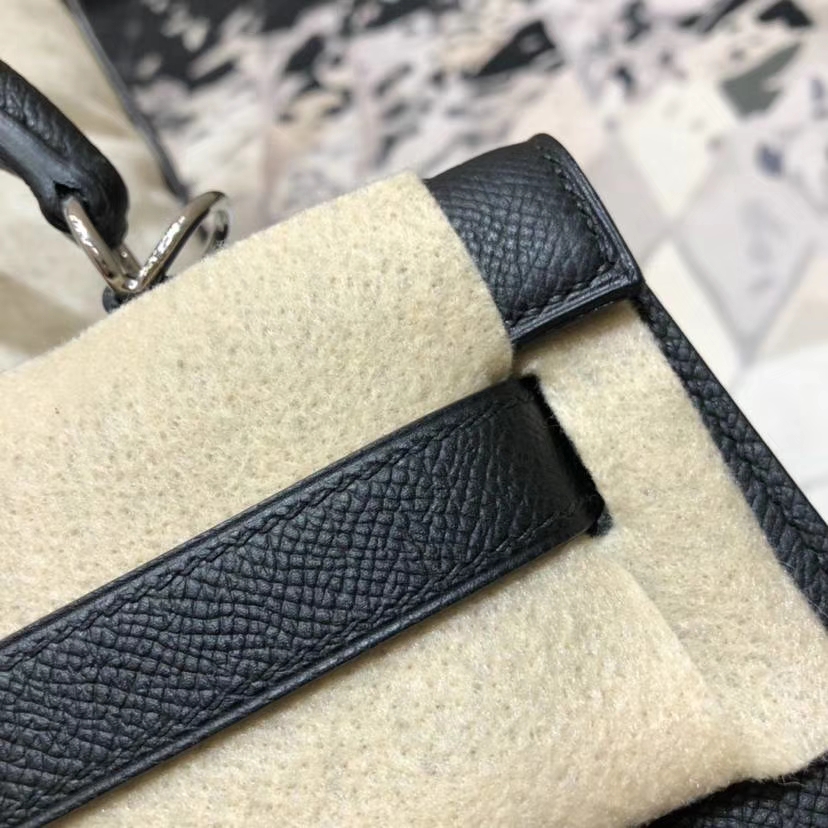 爱马仕女包批发 Hermes Kelly28CM 黑色顶级Epsom牛皮凯莉包 银扣