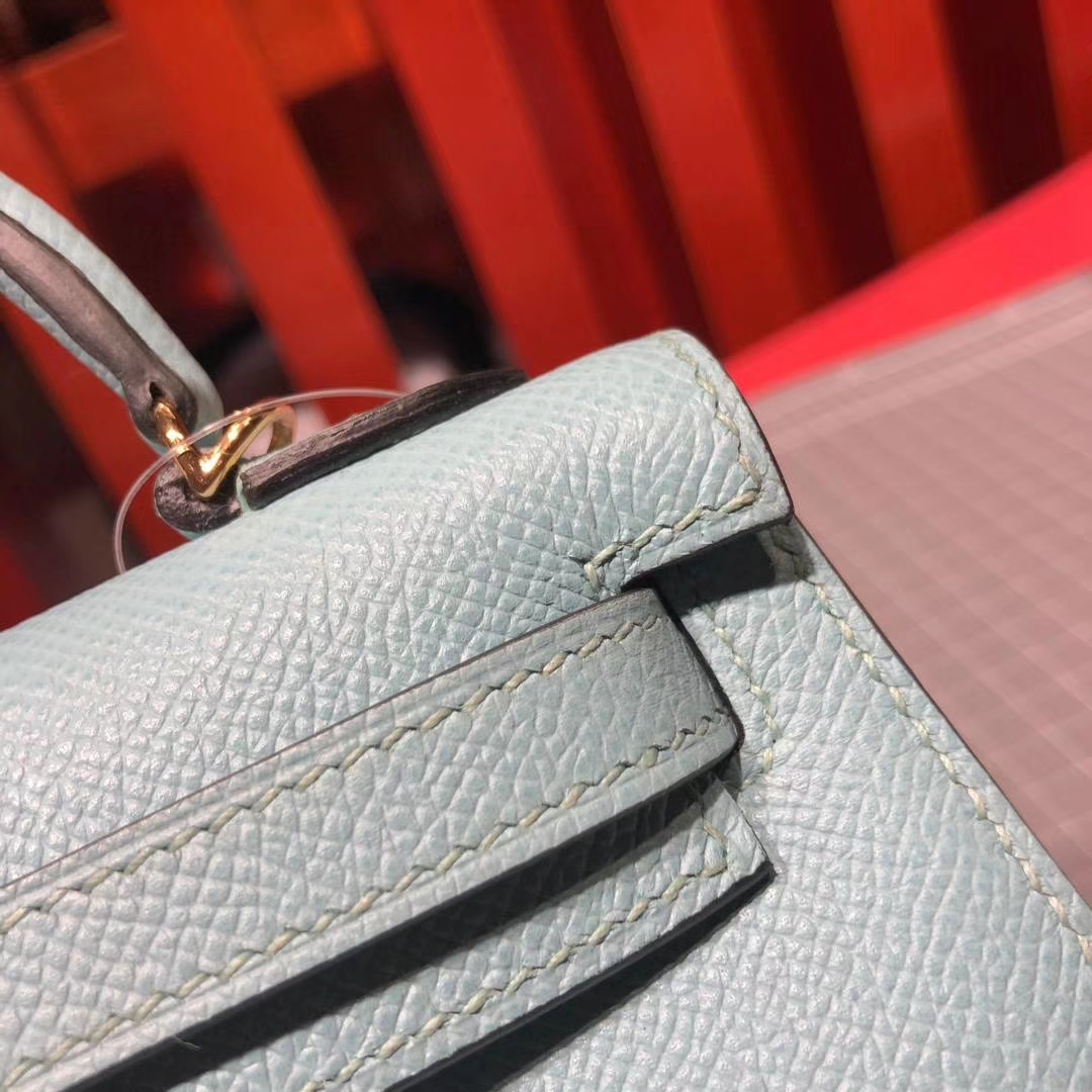 Hermes Minikelly2代 爱马仕顶级Epsom牛皮迷你凯莉包2代晚宴包 马卡龙蓝 金扣