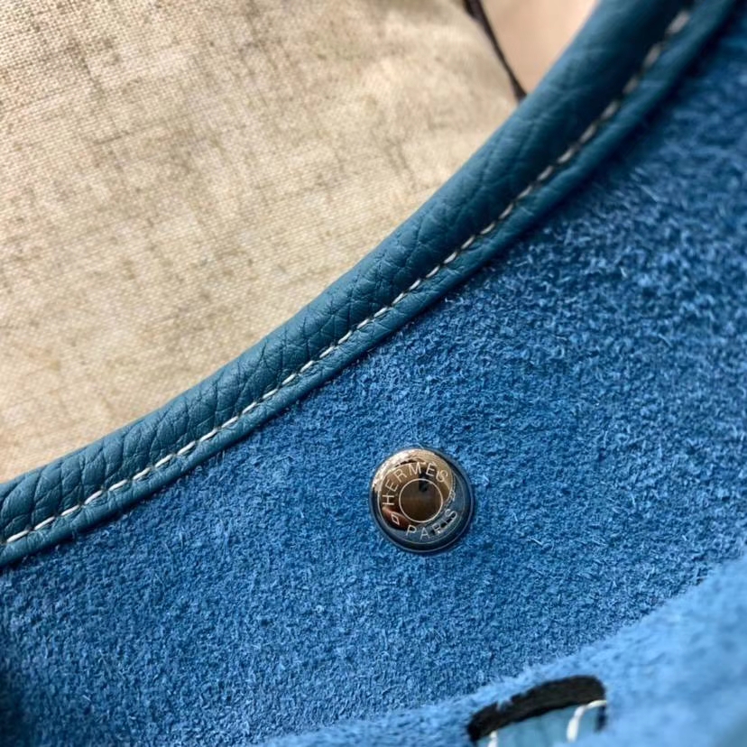Hermes Evelyne17CM 爱马仕牛仔蓝原厂Togo牛皮伊芙林单肩斜挎包包 银扣