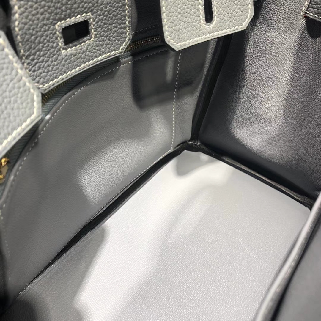 顶级工艺 Hermes爱马仕J7亚麻蓝原厂荔枝纹牛皮Birkin25CM铂金包 金扣