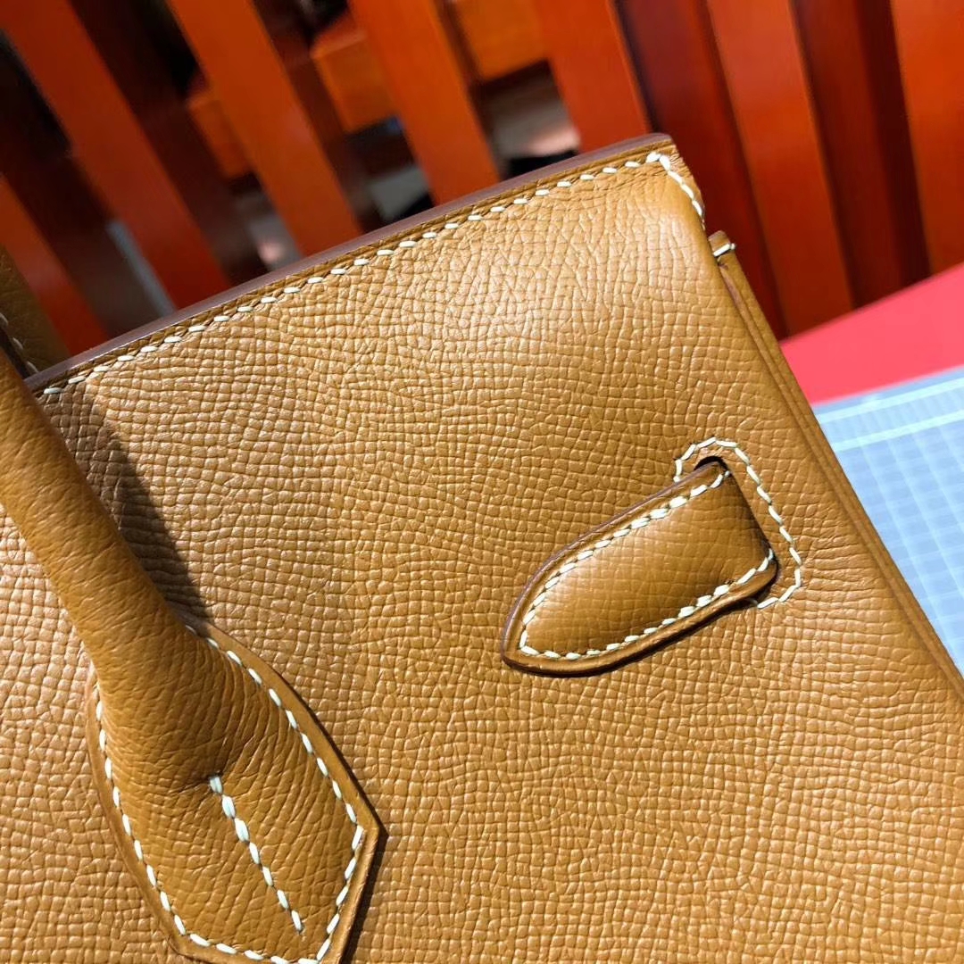 爱马仕铂金包定制 Hermes Birkin30CM ck75土黄色原厂Epsom牛皮 金扣