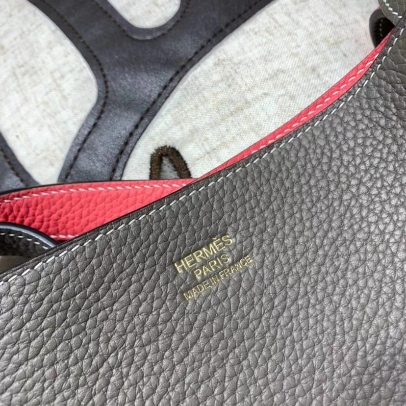 Hermes Double Sens 爱马仕锡器灰拼唇膏粉原厂Togo牛皮购物袋单肩女包