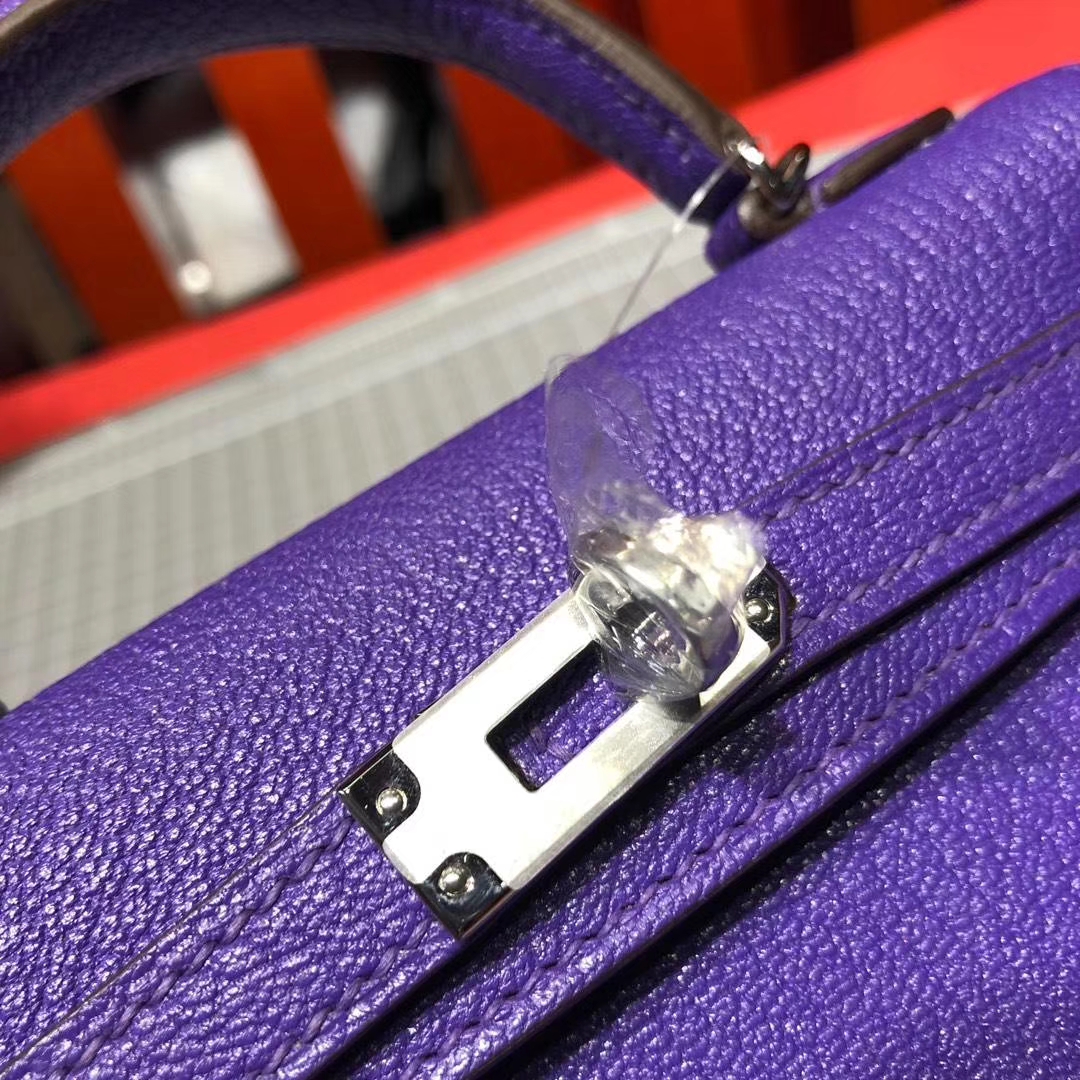 爱马仕手拿包 Hermes Minikelly2代 9W梦幻紫原厂御用山羊皮迷你凯莉包2代 银扣