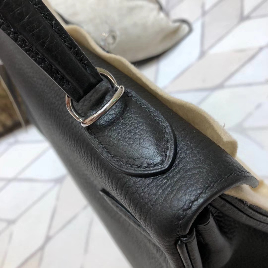 Hermes Kelly32CM 爱马仕CK89黑色原厂Togo牛皮凯莉包 银扣