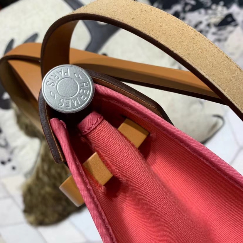 Hermes Herbag31CM 爱马仕唇膏粉帆布拼马鞍皮休闲手提单肩包
